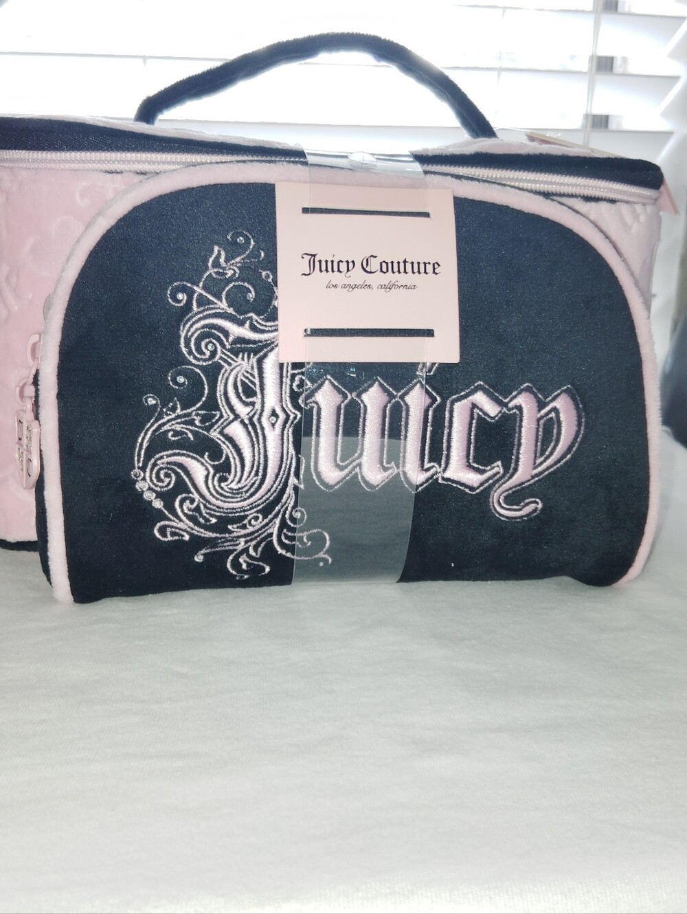 Set 2, Juicy Couture Black and Pink Embroidered Logo Cosmetic Case